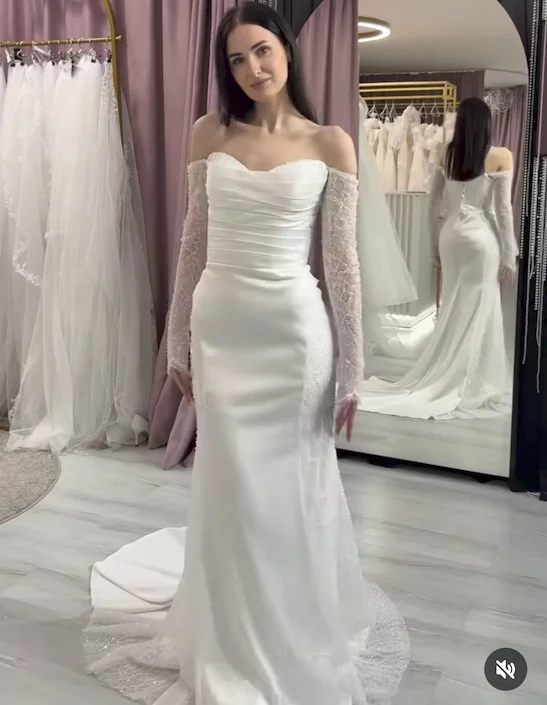 Suknie Ślubne 2026 Szyte na Miarę Dekolt w Serek Długi Rękaw Koronka Długość do Podłogi Błyszczące Zapięcie na Zamek Eleganckie vestidos de novi