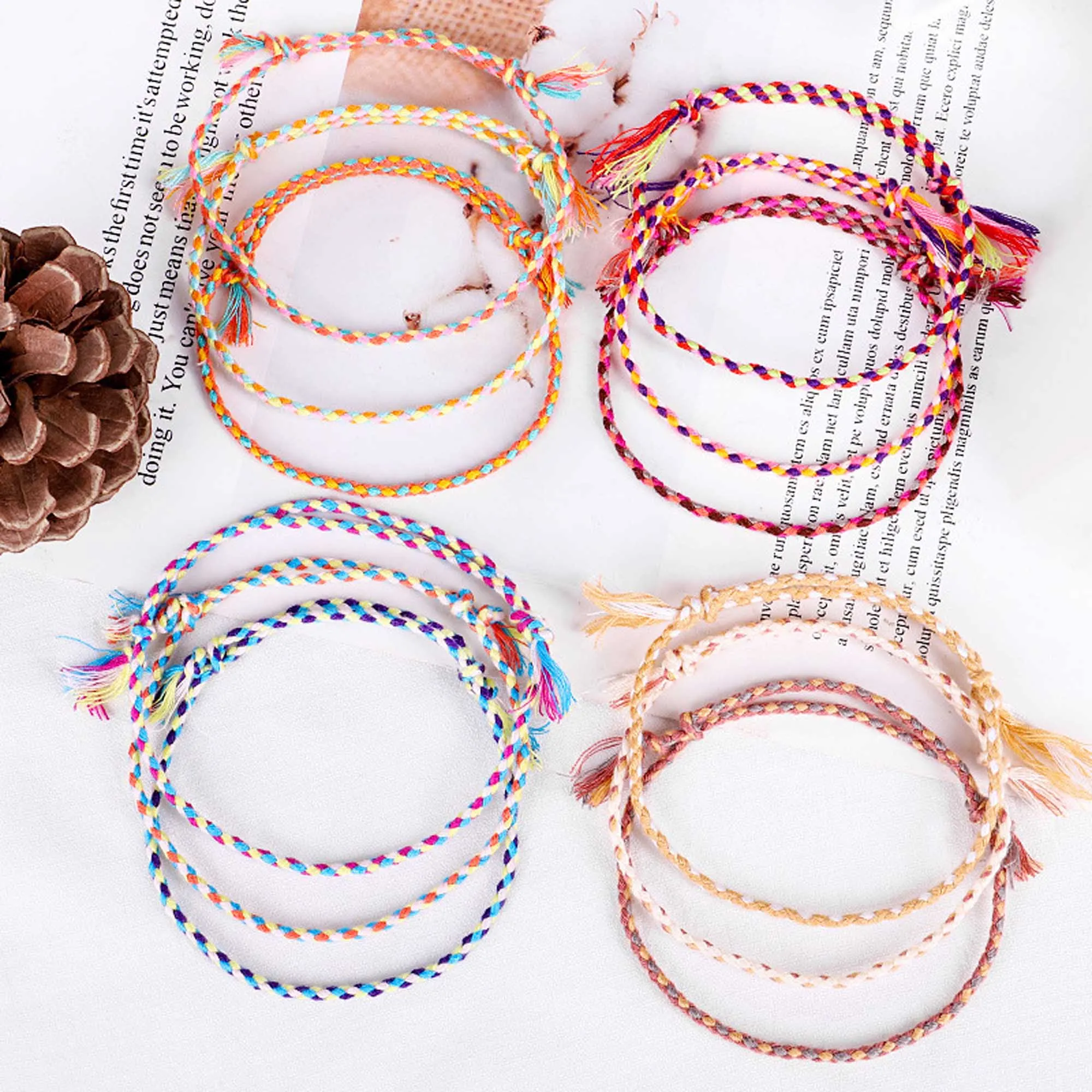 5Pcs/Set  Handmade Tibetan String Bracelet Cotton Thread Tassel Rope Woven Bracelets for Women Men Wristband Ethnic Jewelry