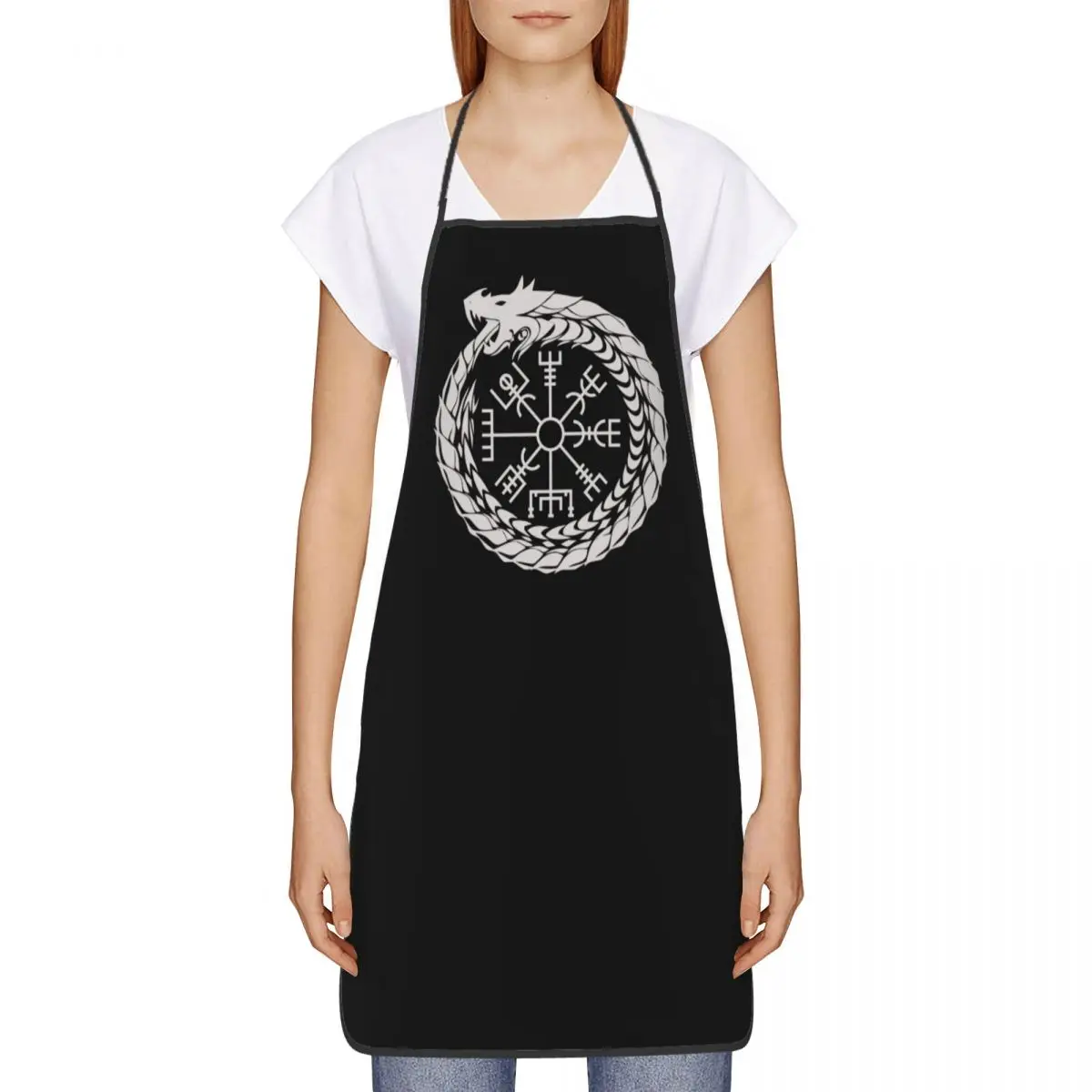 Vegvisir Jormungandr World Serpent Apron Men Women Adult Chef Kitchen Cooking Norse Viking Compass Tablier Cuisine Gardening