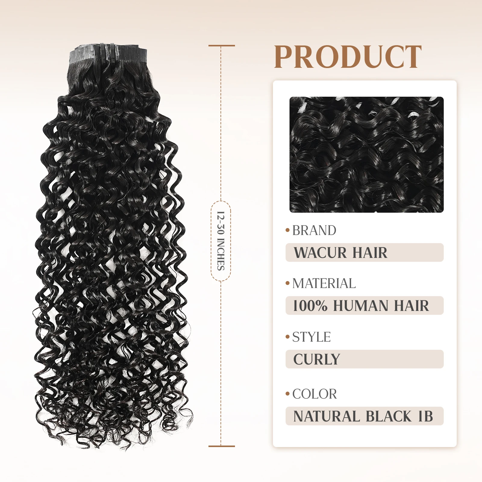 مشبك شعر حقيقي مجعد ومائي من WACUR، أسود طبيعي 100%، شعر بكر حقيقي، 110 جرام/6 قطع، غير مرئي، مناسب للنساء