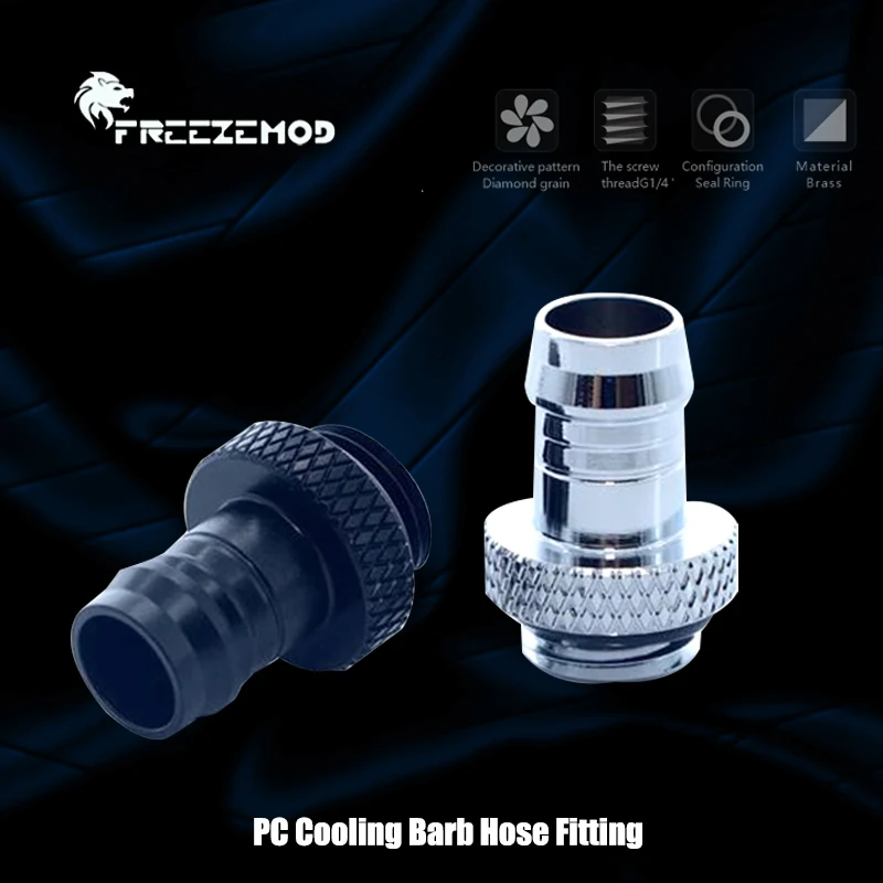 FREEZEMOD PC Cooling Barb Hose Fitting For 10*13mm Flexible Tubing Hand Twisted Pagoda, Black Silver, HBT-B3L