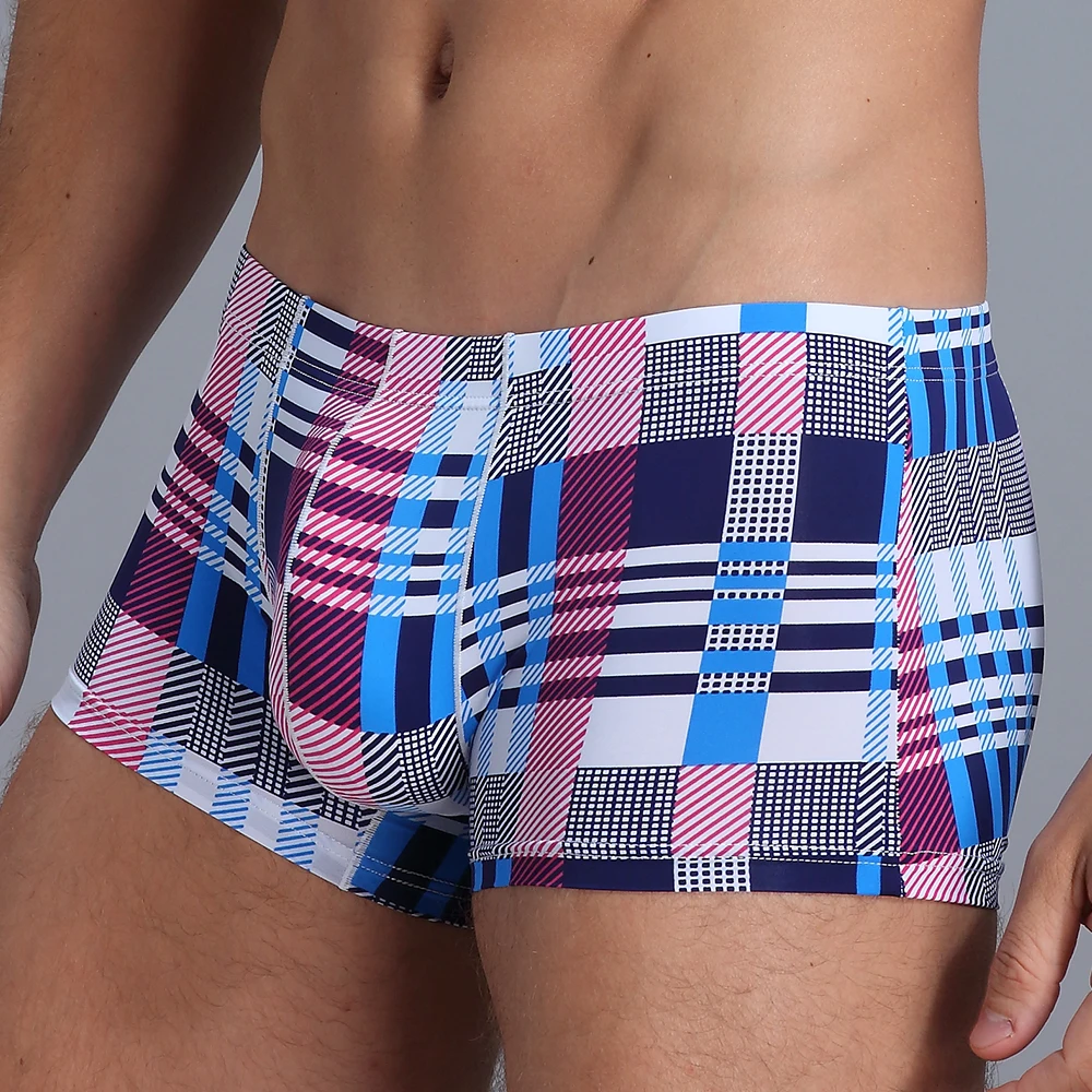 New Men Ice Silk Underwear Low waist Boxers shorts Pants Separate Open Warehouse Thin Printing Boxers Underpanties Briefs