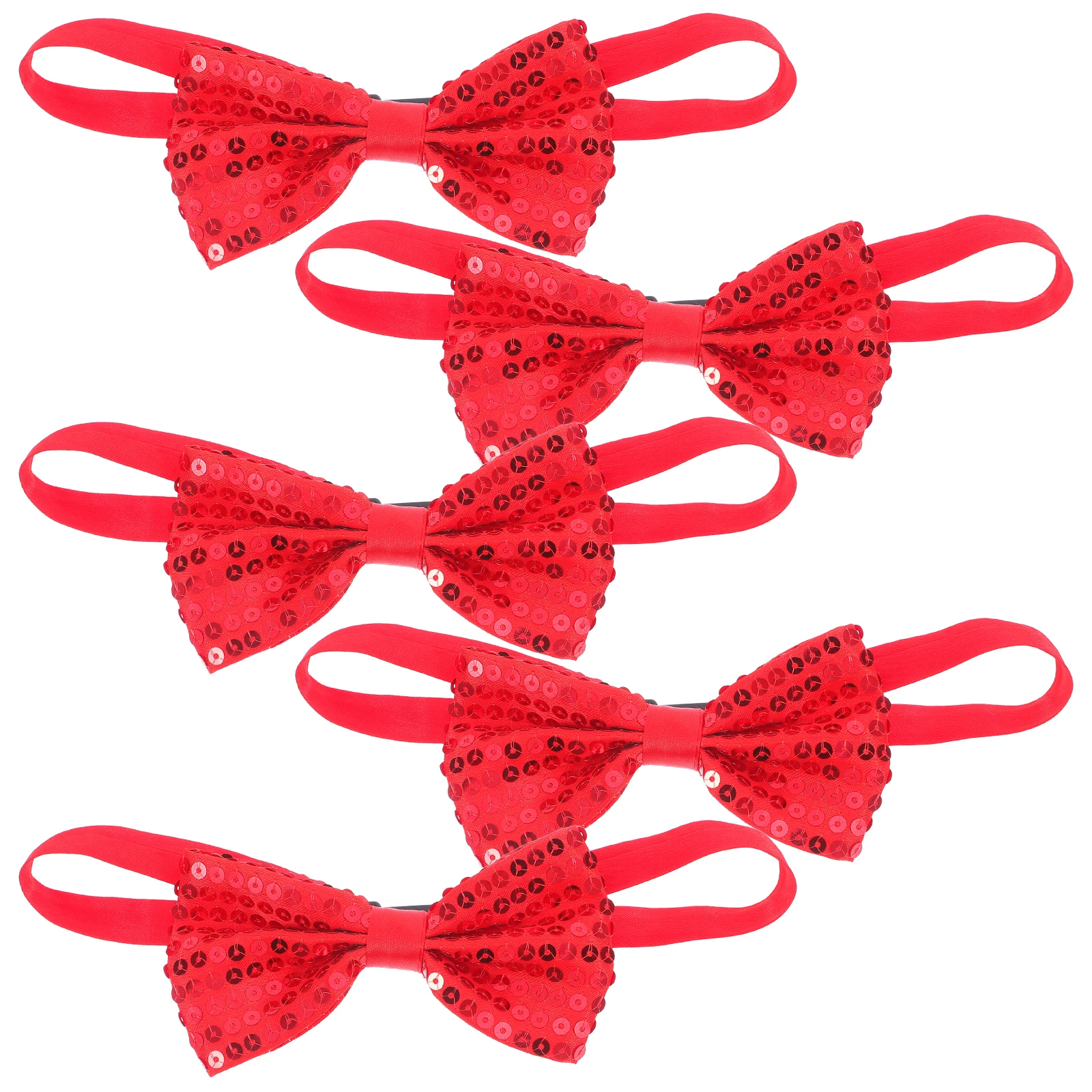 

5pcs Shiny Adjustable Spinning Bow Tie Stage Graduation Durable PET Sequin Bow Ribbon Sequin Tie Men Polyester