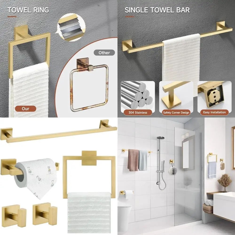 

Набор настенных держателей для полотенец из матовой золотистой нержавеющей стали, 23,6 дюйма, 5 предметов, аксессуары для ванной комнаты