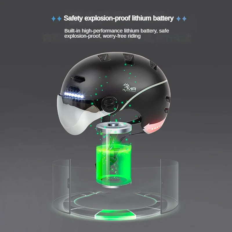 Slimme fietshelm met helder vizier, LED-signaal aan de achterkant en LED-balk aan de voorkant voor nachtelijk fietsen, verkeersveiligheid en professionele rit