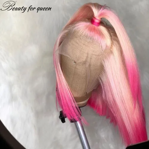 Imagen 2 del producto Pelucas de cabello humano Rubio miel 613 rosa 13x4 con encaje frontal para mujer peluca Bob corta Ombre color rosa peluca recta Bob prearrancada