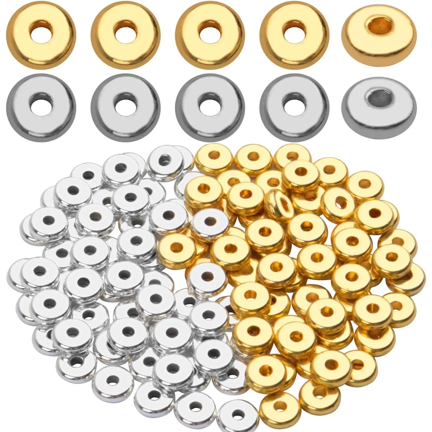 

200pcs 8mm Flat Round Rondelle Spacer Beads Disc Spacers Loose Beads Jewelry Metal Spacers for DIY Bracelet Necklace Crafts