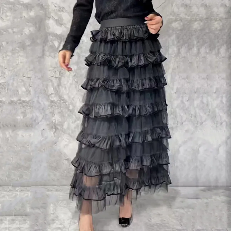 

2025 Autumn Winter New Butterfly Wing High Waist Slimming Puff Cake Skirt for Women A Line Heavy Elegant Fashionable Ladies Wear