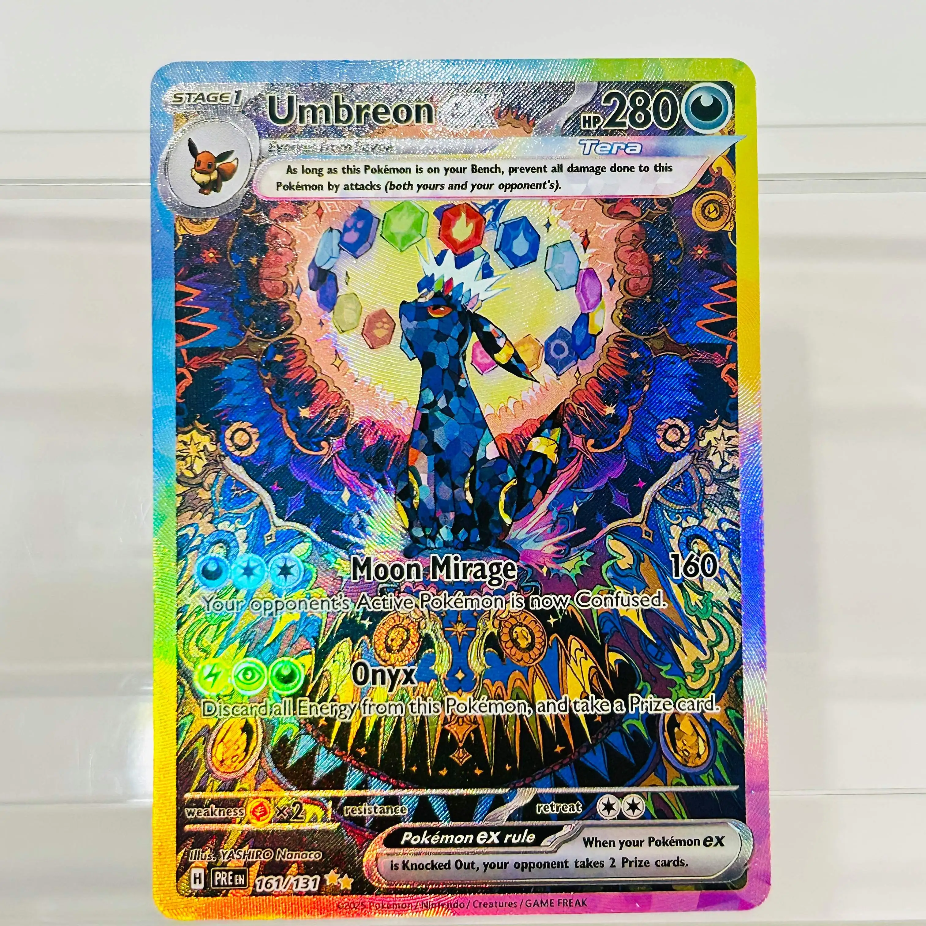 Carte de collection Umbreon ex 161/131 version anglaise, texture holographique DIY, qualité premium, collection d'anime