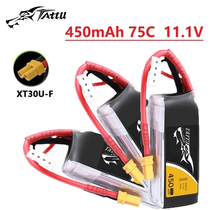 Bateria TATTU-Lipo para Avião RC FPV, Quadcopter, Helicóptero, Peças Drone com XT30 Plug, 450mAh, 75C, 11.1V