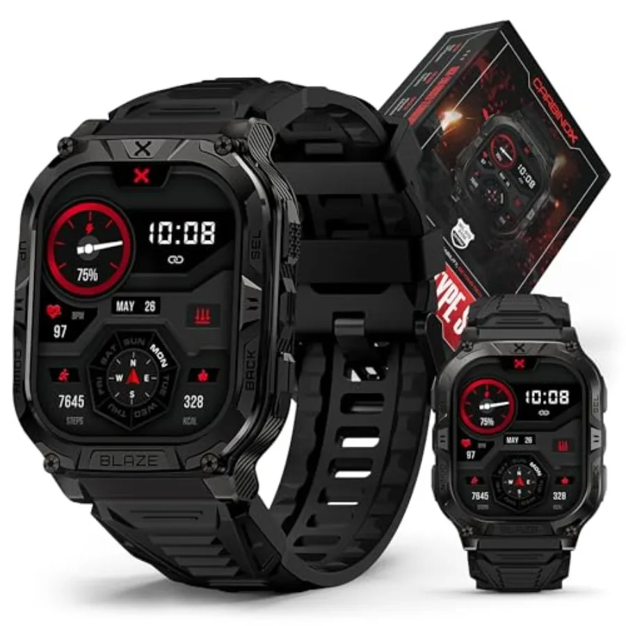 

Blaze Smart Watch with GPS Rugged Fitness Trackers IP69K Waterproof 170+ Sports Modes Gorilla Glass Make/Receive Calls Android