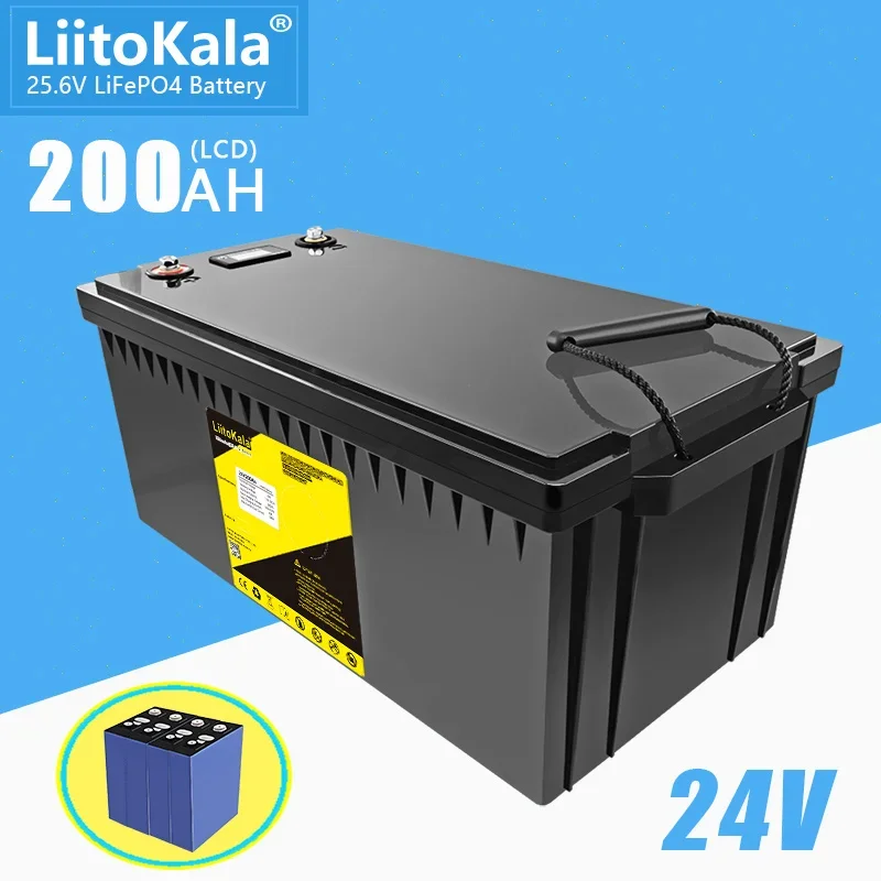 LiitoKala RV 에너지 저장 충전식 배터리, 전원 조명용 BMS 내장, 전기 LiFePo4 배터리, 24V, 200Ah, 240Ah, 25.6V