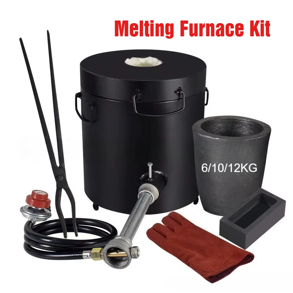 6-12KG Gas-fired Furnace Melting Furnace Kit for Melting Gold Silver Copper Aluminum Zinc Recycle and Refining Casting Tool