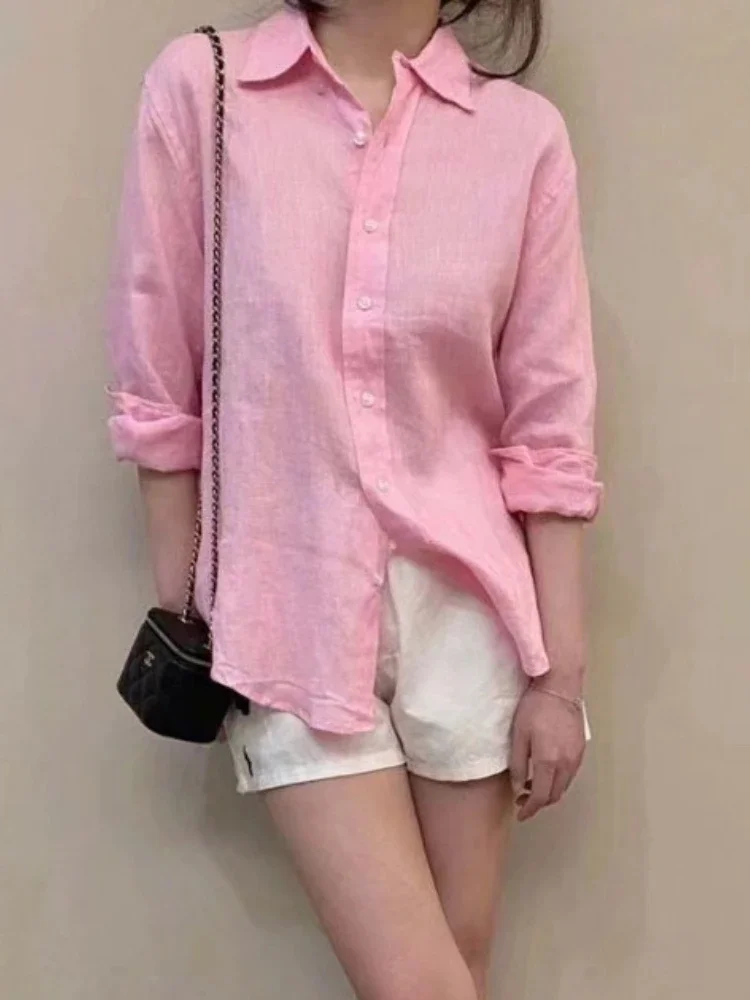 Fashion Shirt Women Embroidered Top Summer Thin Linen Solid Color Blouse Long Sleeved Casual Versatile Loose Sunscreen Shirt