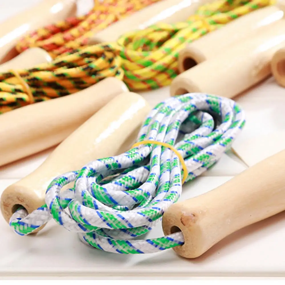 Kids Student Skipping Rope Wooden Handle Colorful Braiding Rope Men Women Gym Skipping Rope Muscle Training Fitness Jump Ropes