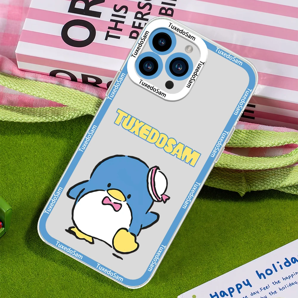 MINISO Cute T-TuxedoSam Phone Case for Samsung S24 S23 S22 S21 A55 A54 FE PLUS ULTRA Transparent Bezel Cover