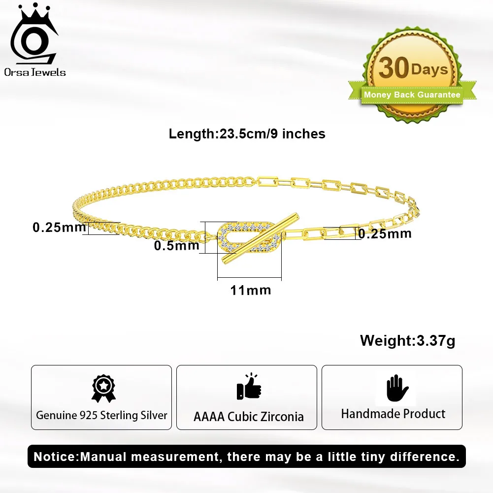 ORSA JEWELS Fashion 14K Gold Paperclip Chain Anklets for Women 925 Sterling Silver Side Chain Ankle Straps Summer Jewelry SA62