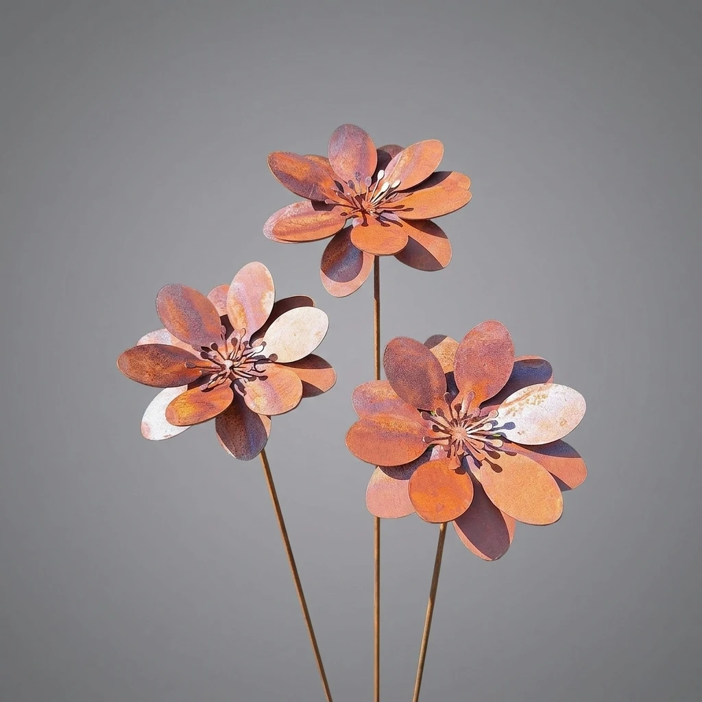 Vintage Metal Flower Garden Stake for Outdoor Yard Decor Rust-proof and Weatherproof