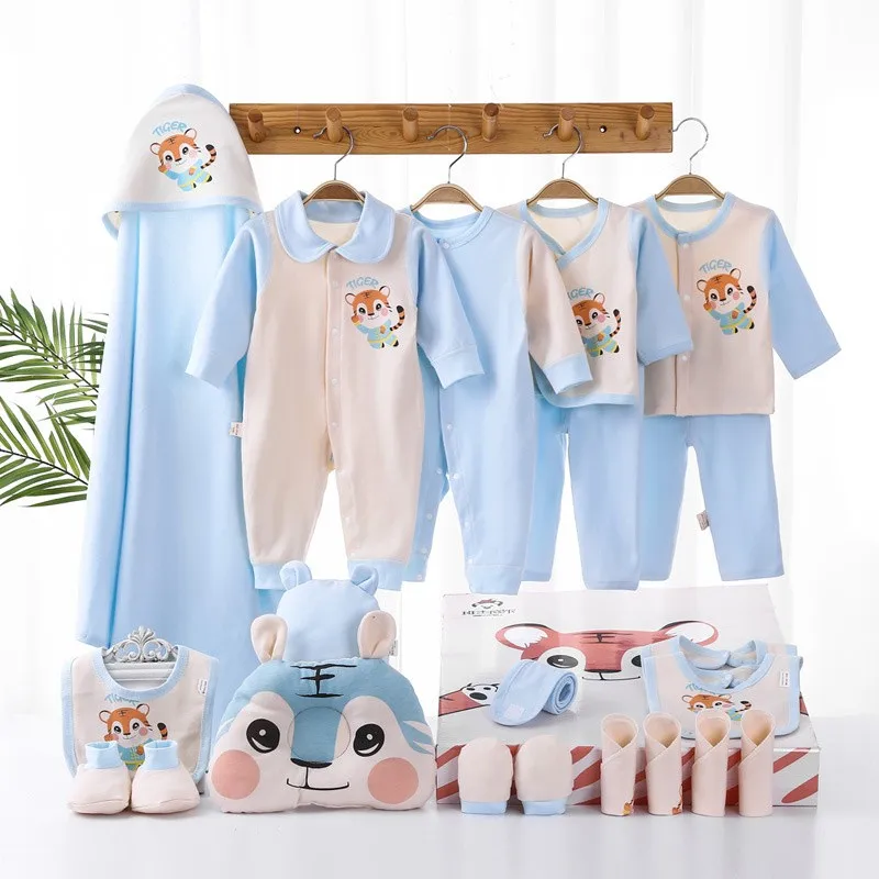 19/21pcs Newborn Baby Clothes Set Tiger Pattern Cotton Clothing Suit Baby Unisex Romper Newborn Gift For Baby Boys And Girls