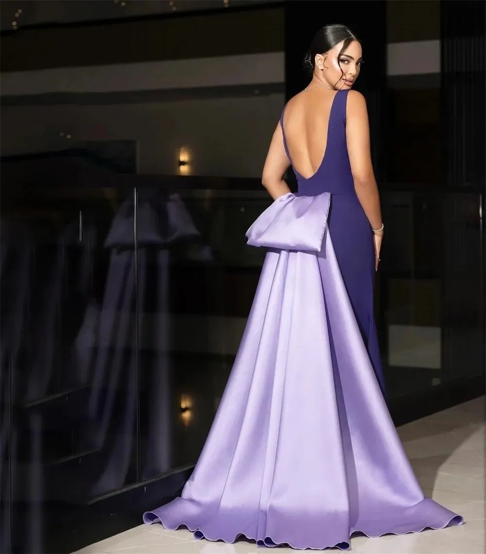 Squisito abito da sera viola con piega scoop increspato aperto sul retro sirena abiti da ballo formale banchetto gala Robe De Soiree