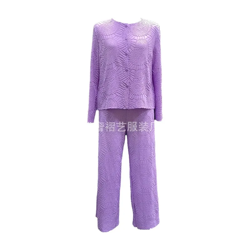 

Miyake Pleated Pantsuit Plisse 2026 New Arrival Embroidered Casual Pleats Set for Women Loose Fit Plus Size Unique Versatile