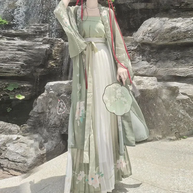 Hanfu Women Chinese Traditional Dress Cosplay Costume Ancient Song Dynasty Hanfu Dress Spring Summer 3pcs Green Sets Plus Size