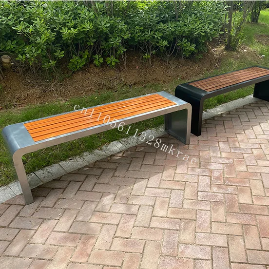 

New high-quality modern outdoor public park metal steel solid garden patio wooden stool