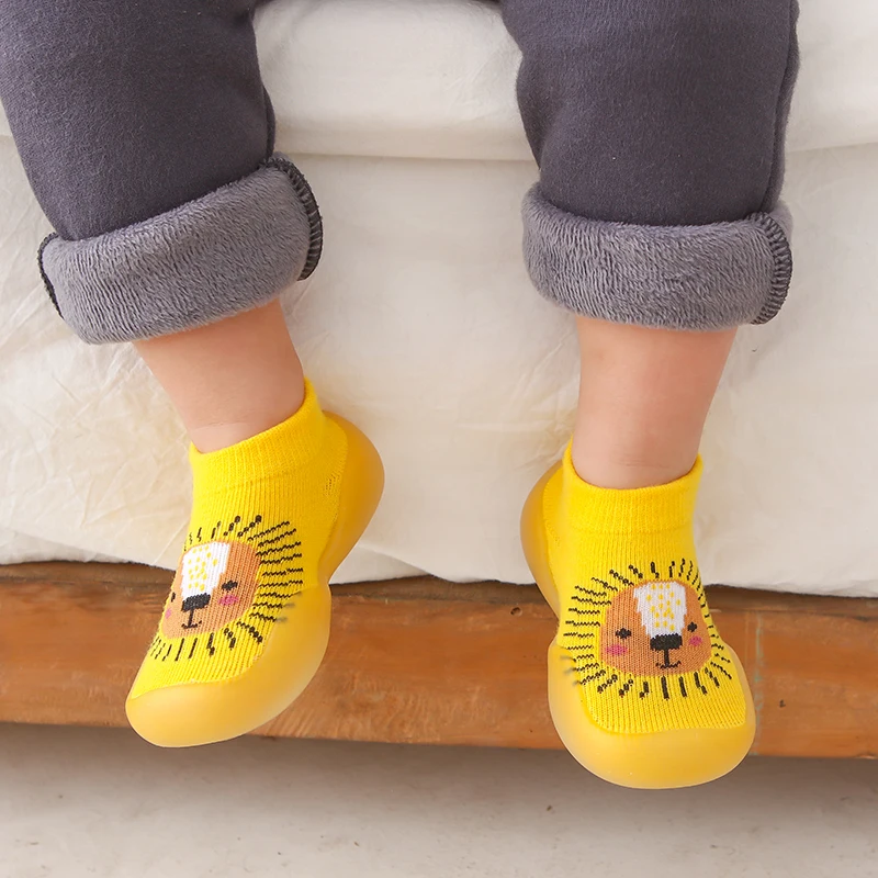 Spring Autumn Infant Toddler Socks Shoes Baby Boys Girls Anti-slip Rubber Bottom First Walker Kids Cartoon Animals Slip-on Shoes