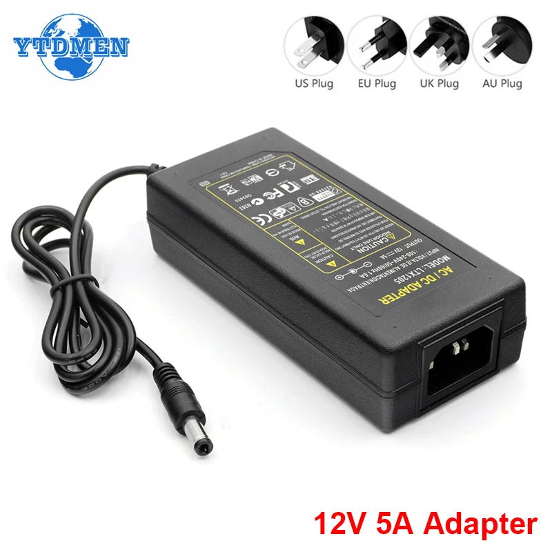 

Power Supply Adapter DC 12V 5A Adaptador AC 100-240V Universal Power Adaptor Charger For LED Light Strip CCTV EU US UK AU Plug