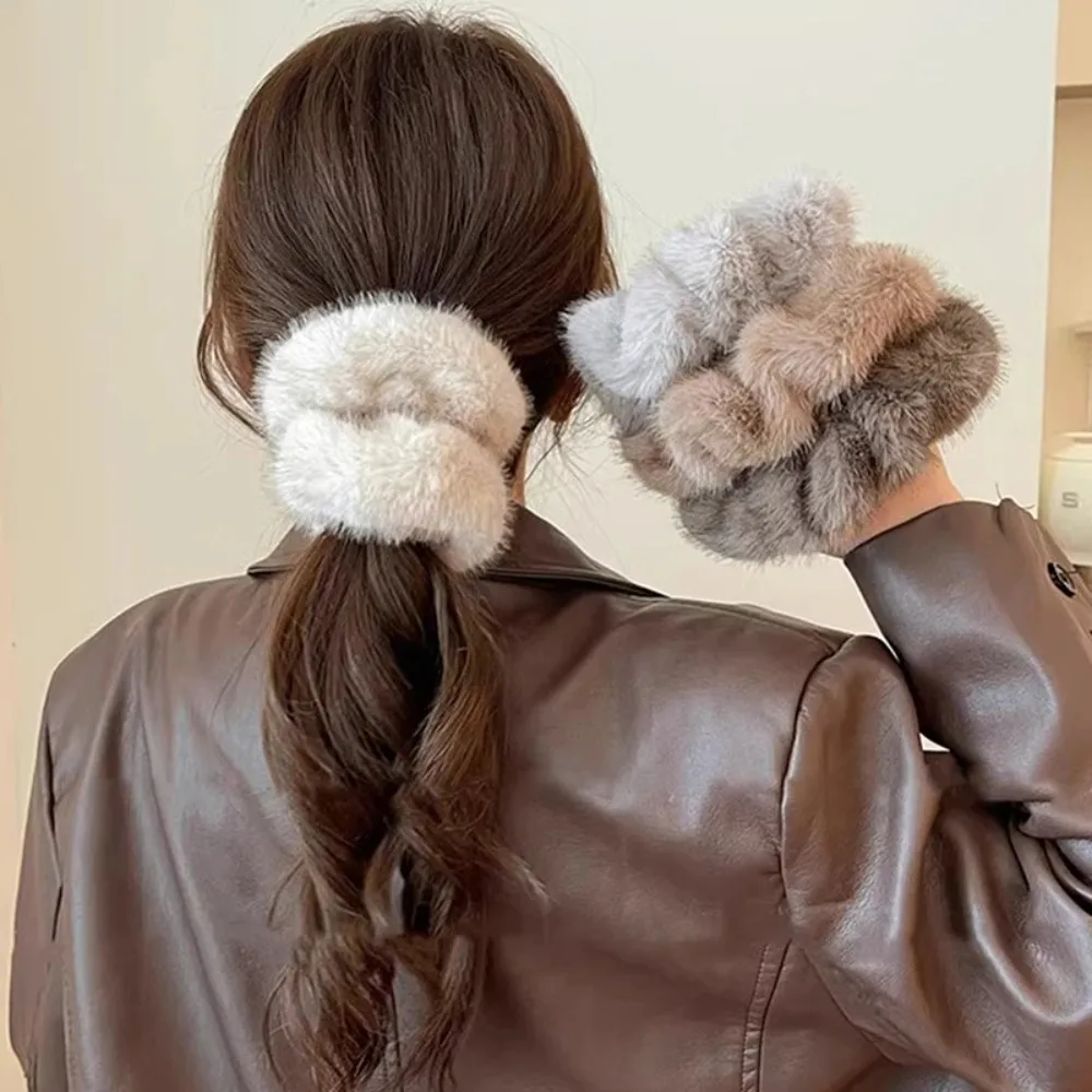 

1PC Hair Rope For Women Exquisite Simulation Mink Headband Scrunchies Fashion Hair Accessories Gifts Autumn Winter Versatile Pl