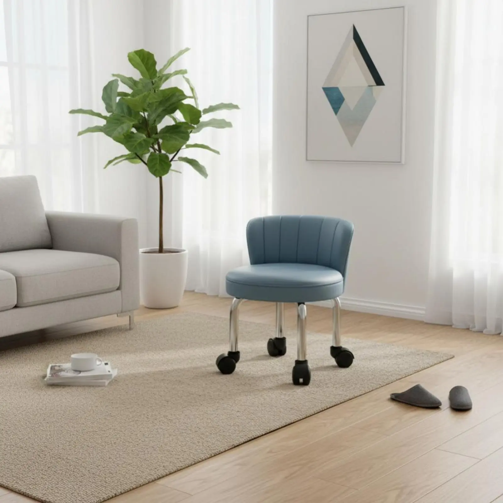 Low Caster Stool with Spine-Supportrest Quiet Casters Rolling Chair with Spine-Support 360-Degree rotationDegree Rotating Wheels view 5