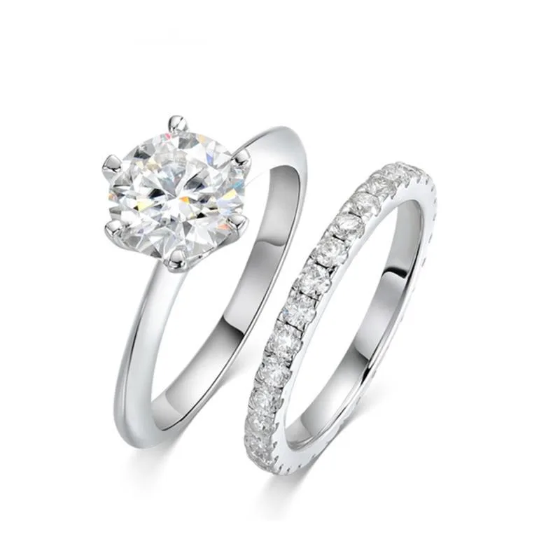 

JoyceJelly, полные кольца с муассанитом цвета 2 мм, стерлинговое серебро 925 пробы, однотонное белое золото 18 карат, комплекты обручальных колец Eternity Band для женщин