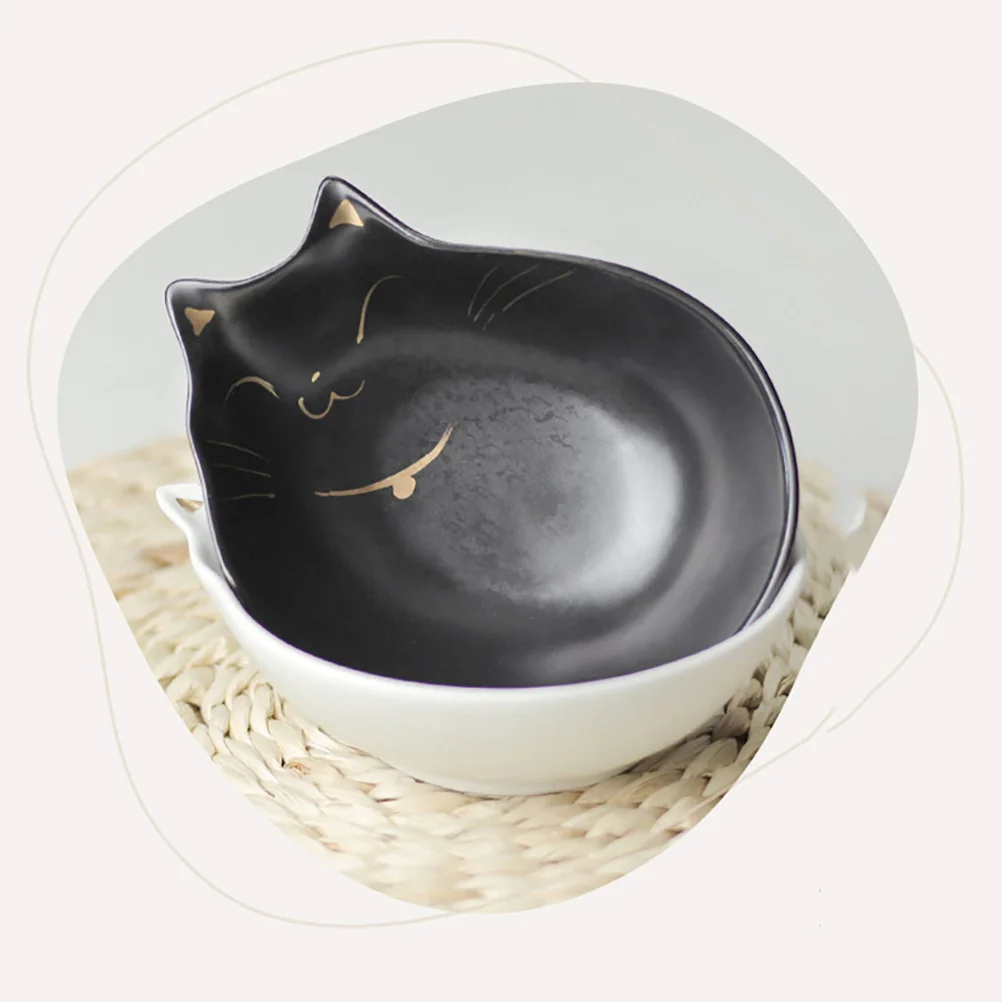 

1Pcs Cat Pattern Ceramic Pet Bowl Food Drinking Basin for Cats Dogs Puppies Premium Material Odor Free Scratch Resistant Black