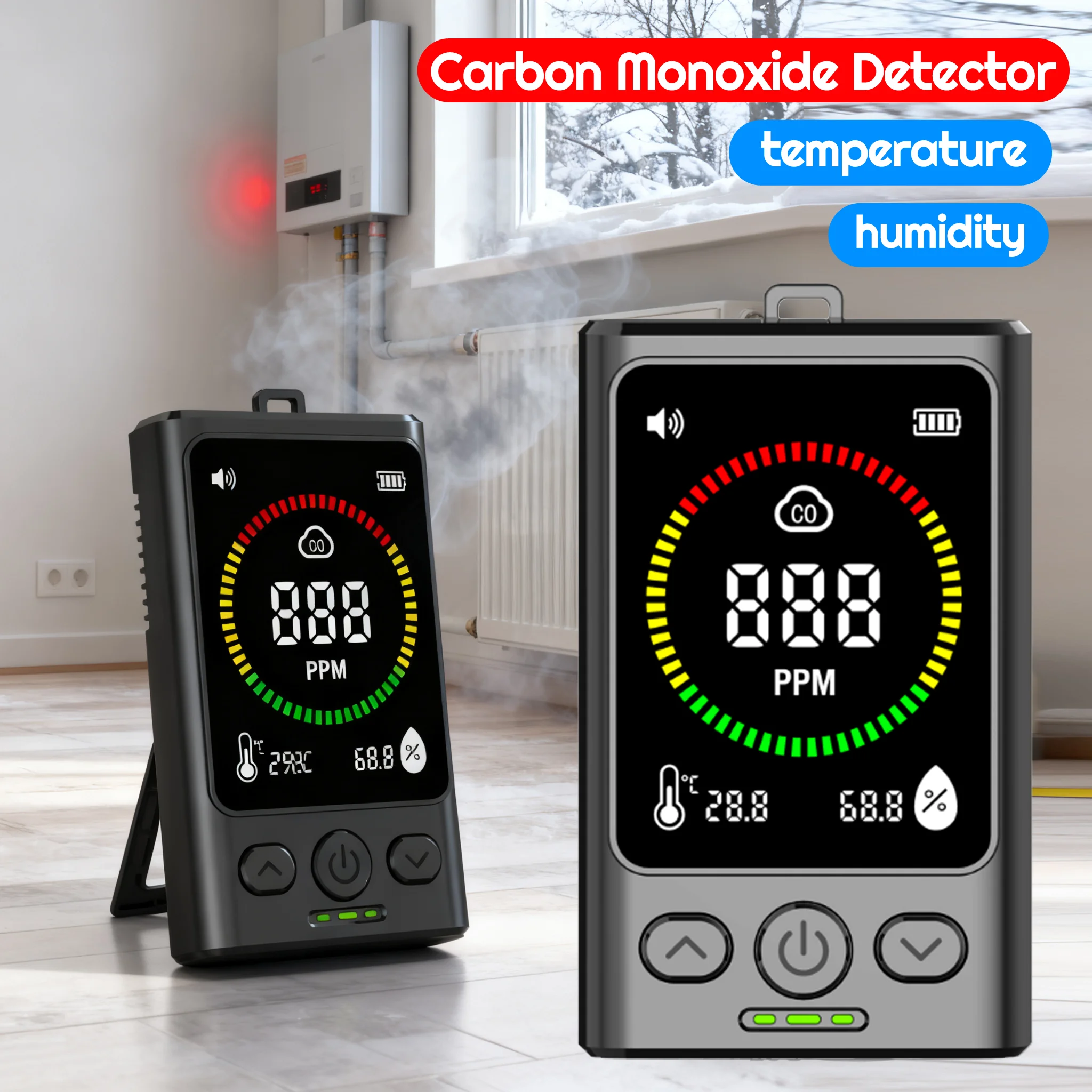 

Детектор CO 3-в-1, перезаряжаемый монитор температуры и влажности с ЖК-дисплеем, детектор сигнализации CO, детектор угарного газа