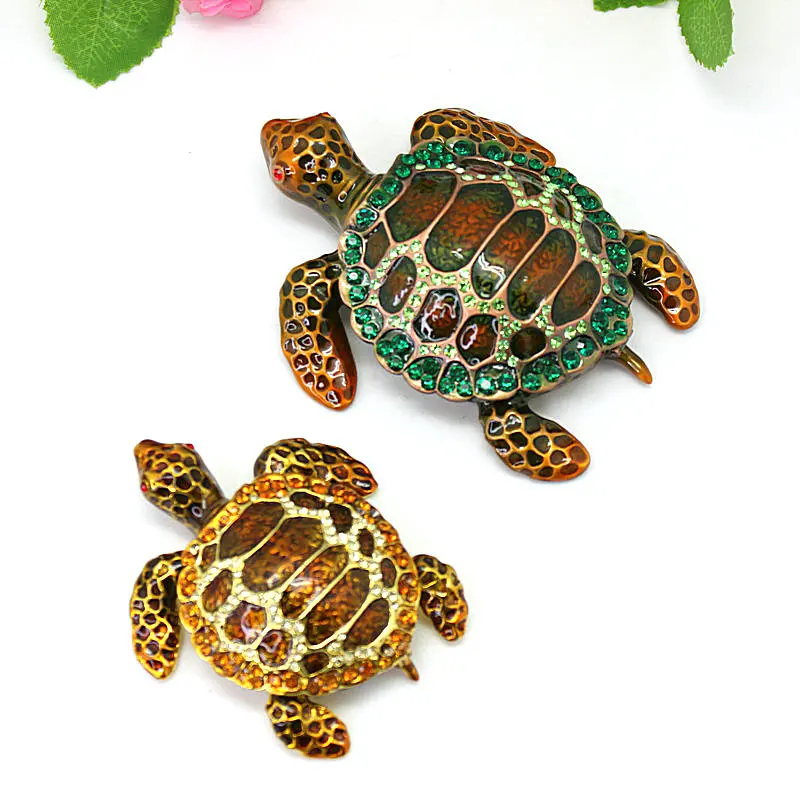 SHINNYGIFTS Turtle Trinket Box Hinged Hand Painted Enamel Turtle Ornament Collectible for Home Decor