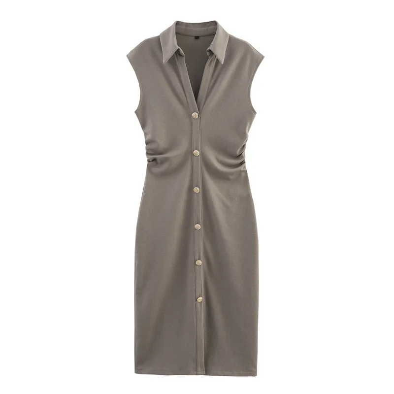 

Spring and summer new European and American style women's fashionable casual slim fit sleeveless shirt style dress