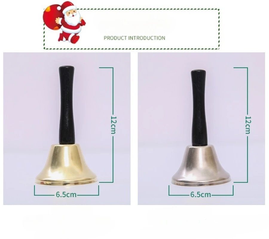 Santa Claus Bell Rattle with Long Handle Gold & Silver Dual-Color Hand Bell Christmas Gift Home Ornament Xtmas Tree Decoration
