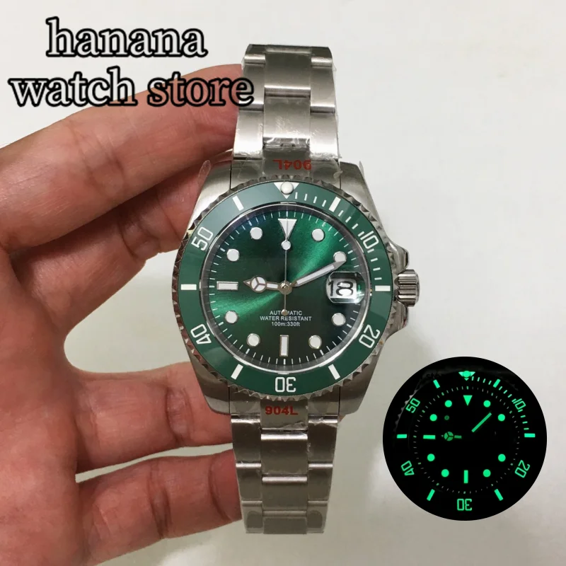 Bliger 40mm men's watch Sunburst green dial NH35A movement sapphire glass ceramic luminous bezel one-way rotation 120 clicks