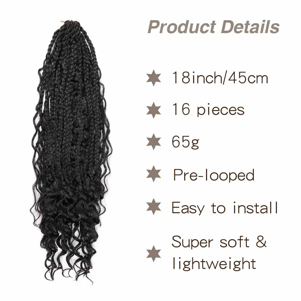 Synthetic Box Braids Crochet Hair Bohemian Hippie Braids Braiding Hair Box Braids With Curly Ends Messy Pre-looped Synthetic