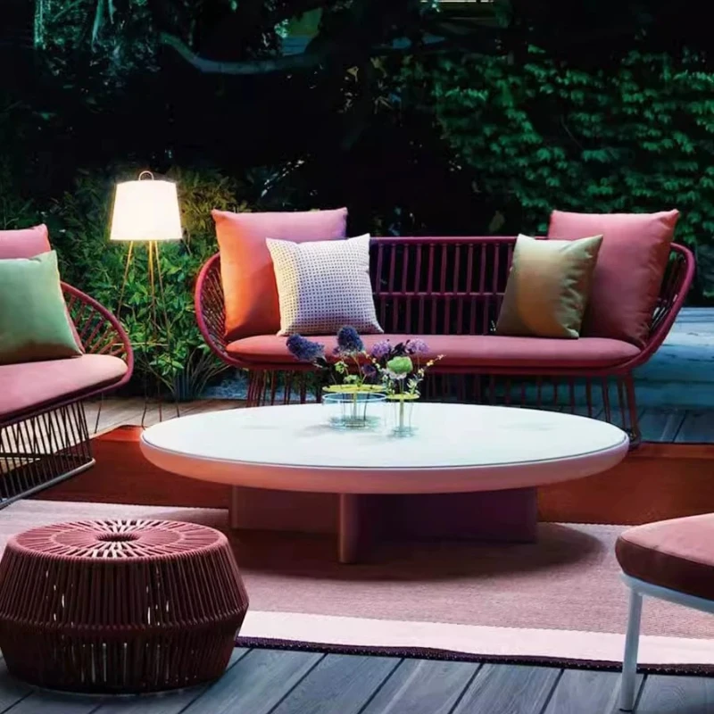 Nordic outdoor sofa courtyard balcony leisure rattan single chair villa bed and breakfast terrace garden tea table chair