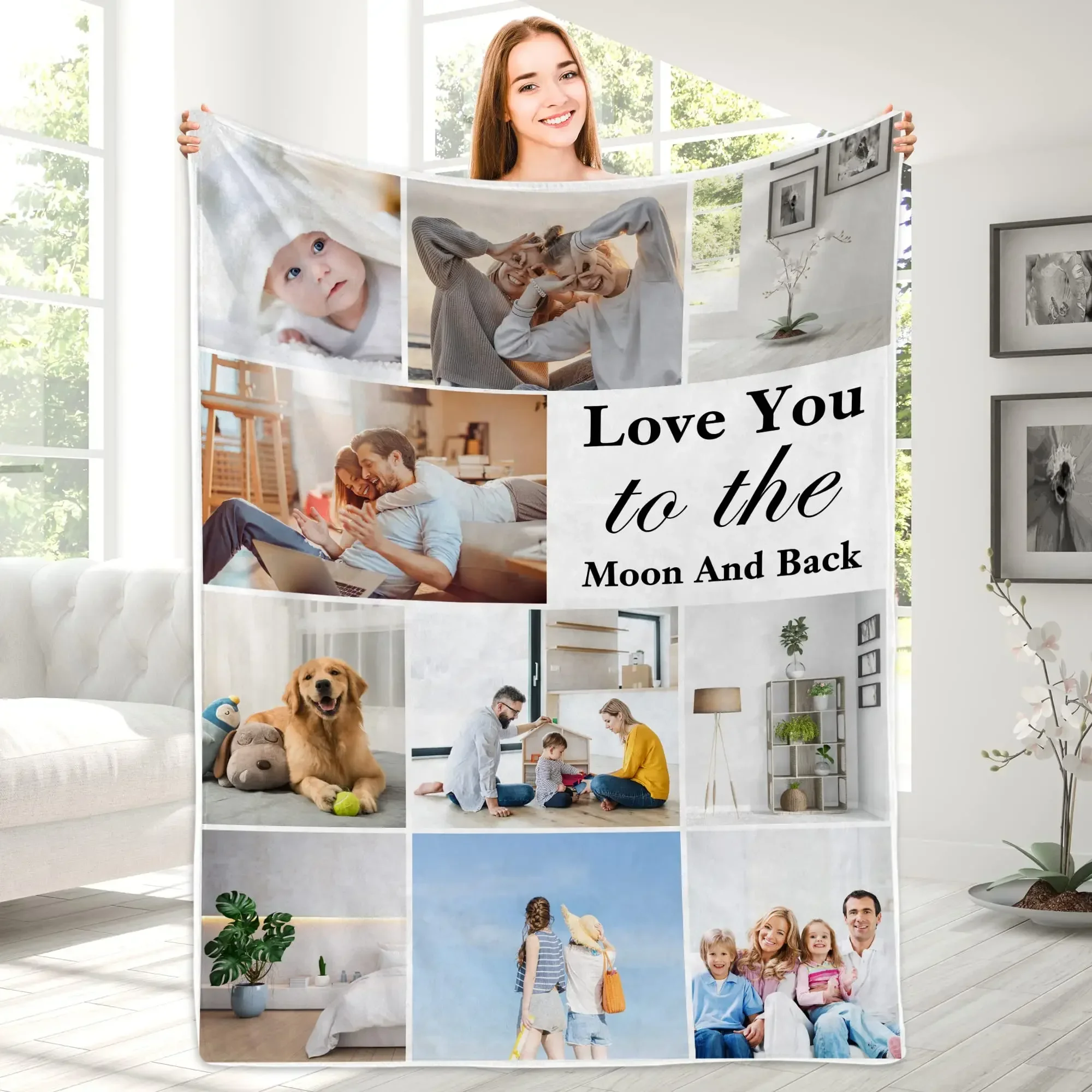 Custom Blanket With Text Photo Collage Personalized Picture Blankets Souvenirs Gifts Customized Throw Blanket for Family Mom Dad