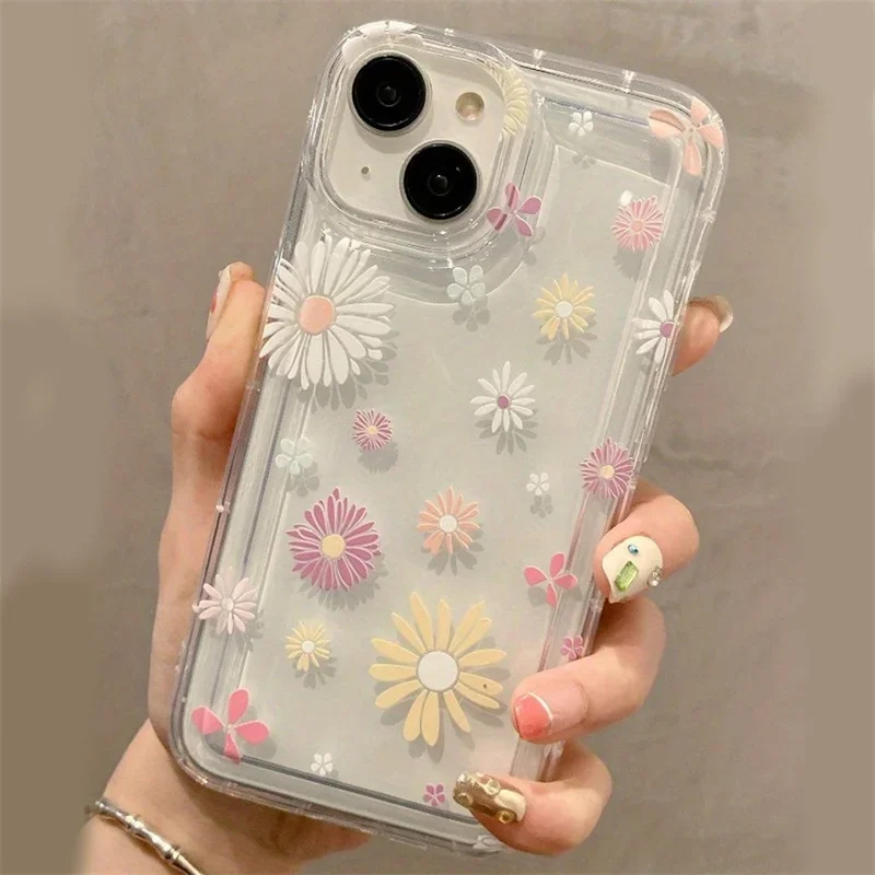 Süße Kirsche & Gänseblümchen Handy hülle für iPhone 16 15 14 13 12 11 pro max x xr 7 8 plus transparente Silikon stoß feste Hülle