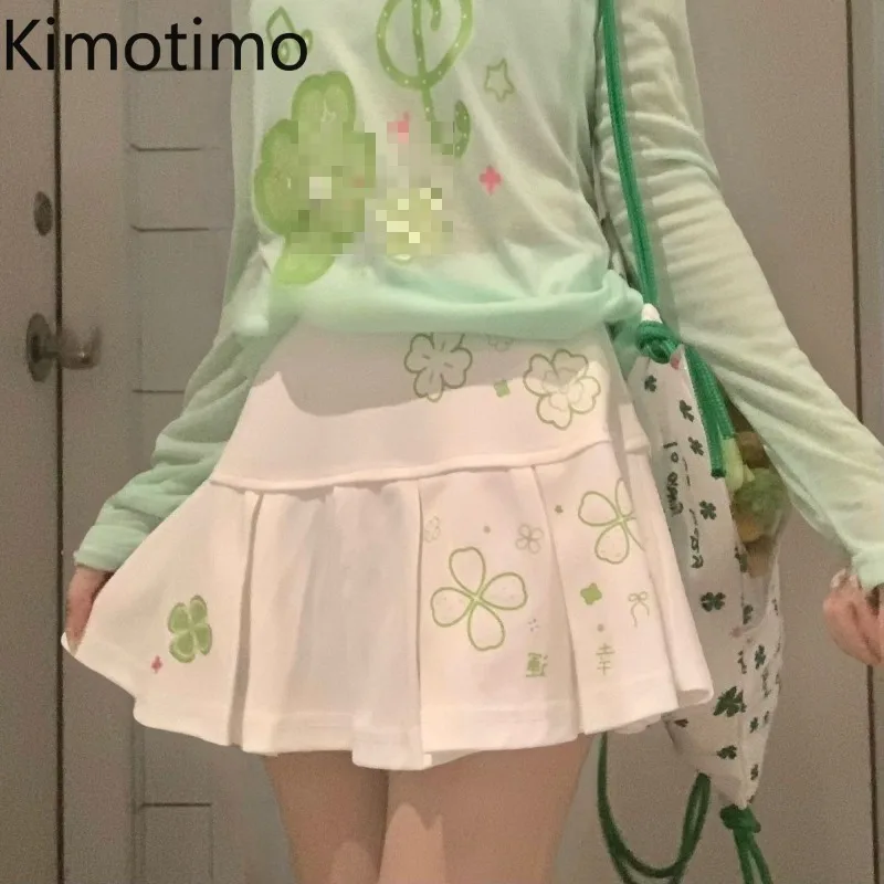 

Kimotimo, японская милая плиссированная юбка с принтом, женская тонкая универсальная мини-юбка трапециевидной формы с высокой талией, милая шикарная Y2k, эстетичная Faldas
