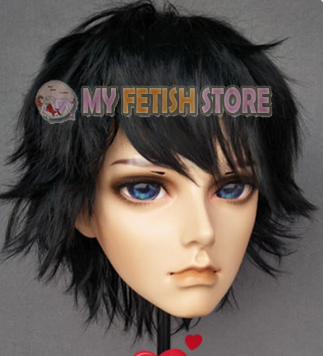 (Ao) Ragazzo/Maschio/Uomo Resina Mezza Testa Kigurumi Crossdress Cosplay Anime Giapponese Maschera di Ruolo Con Occhi E Parrucca