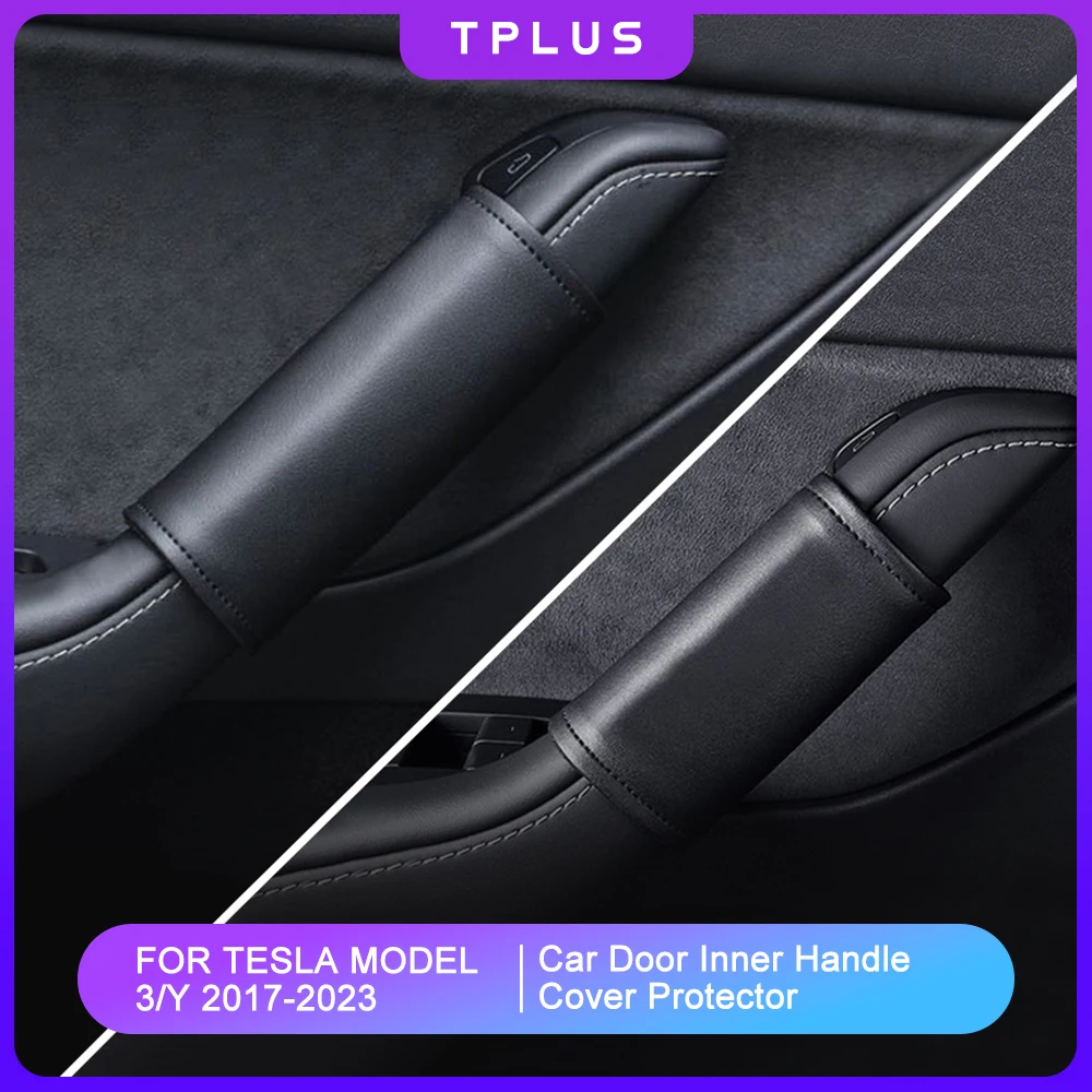 

ModelY Door Inner Handle Protector Cover Leather For Tesla Model 3/Y 2023 2022 2021 2020 Car Interior Accessories 4PCS/SET