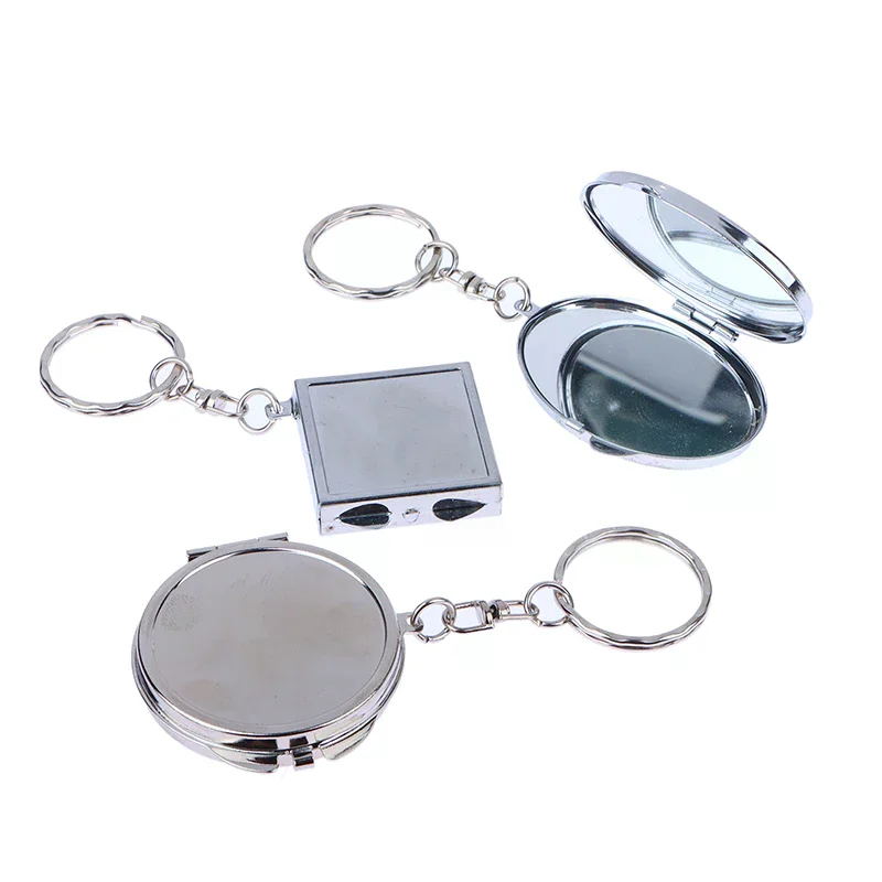 مرآة مستحضرات التجميل على شكل قلب بيضاوي الشكل على الوجهين، سلسلة مفاتيح معدنية قابلة للطي، مرآة مكياج صغيرة #3
