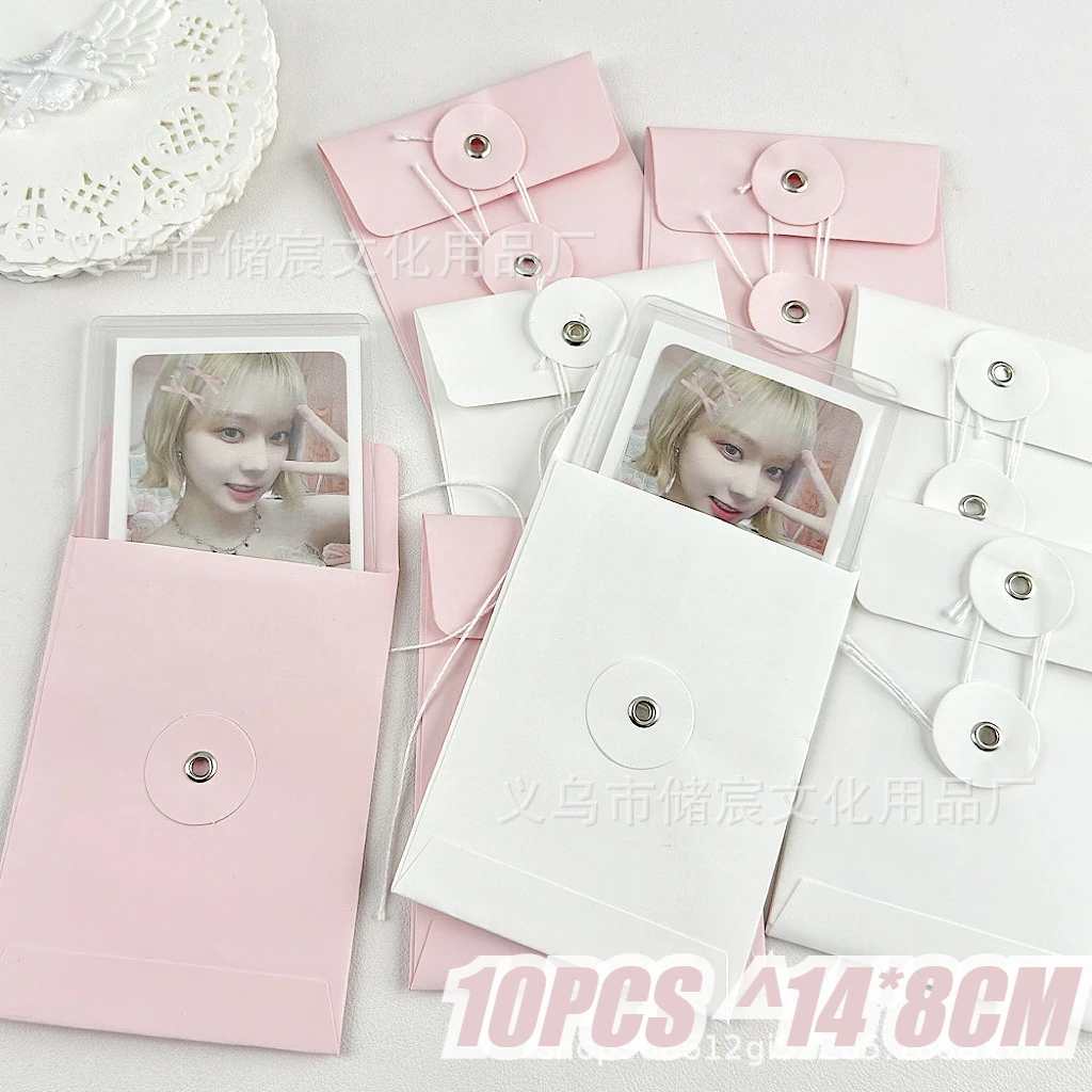 10 adet kore INS sevimli pembe/beyaz sarma halat Kraft kağıt torba bts 3-inch Photocard ambalaj zarf çanta kız satmak kart paketi