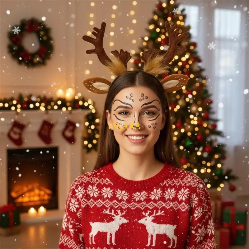 مجموعة ملصقات تزيين عيد الميلاد من القماش الآمن للأطفال من DXAA على شكل قرون الرنة