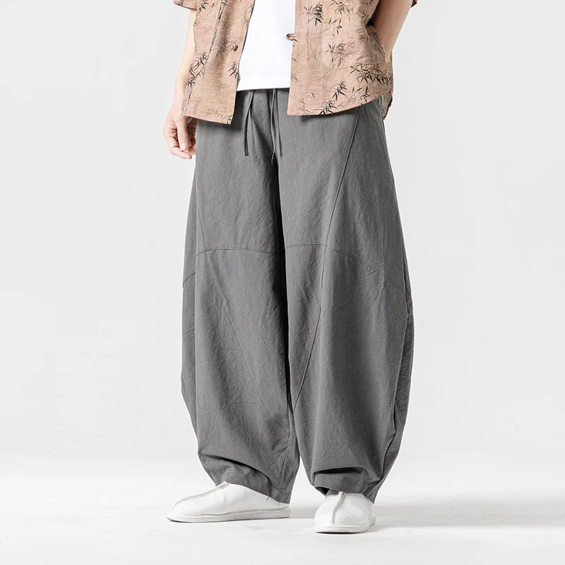 Autumn Pants Men's Japanese Style Comfortable Cotton Linen Pants Male Casual Loose Retro Harajuku Wide Leg Bloomers Trousers Men