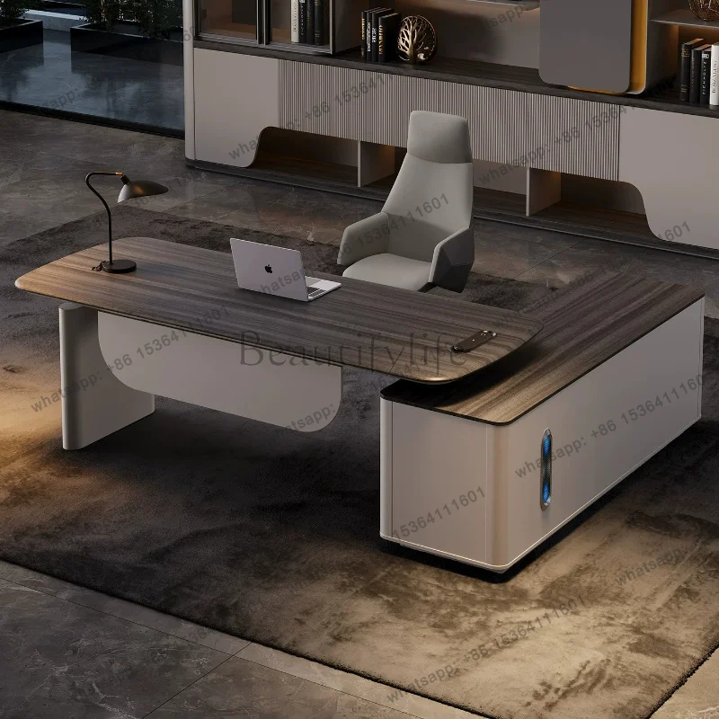 Premium Intelligent Lifting Office Table Set Large Curved Rock Slab Computer Desk for Corporate Bulk Purchase Luxury Home Study